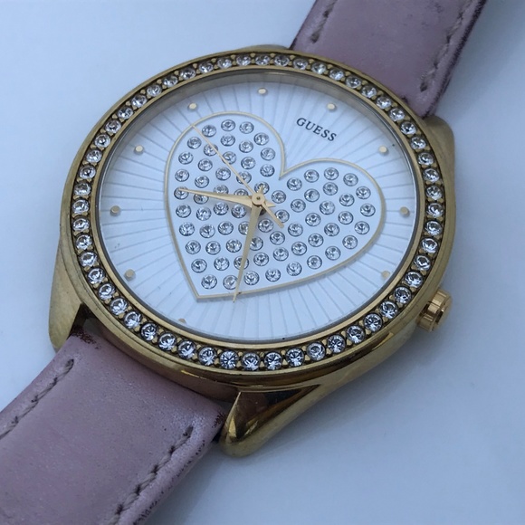 Guess Ladies Watch Crystal Accents Heart Gold Tone - Picture 2 of 8